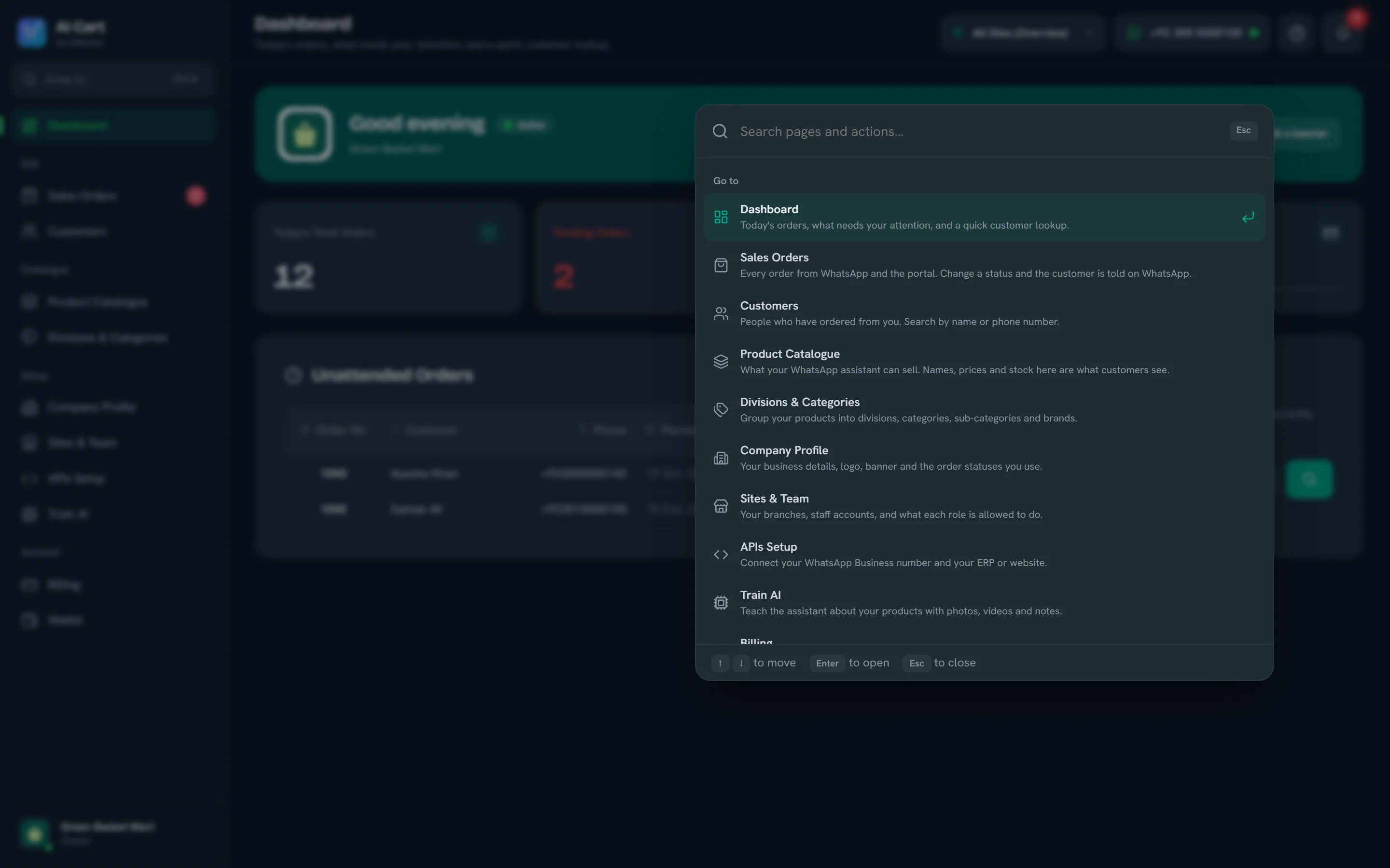 The Jump to search open over the dashboard, listing pages, create actions, help and preferences.